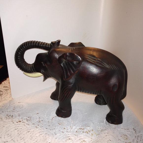 African Elephant Wood Carving. Trunk Up Good Luck.1OX6 in.Tall . - Picture 2 of 2